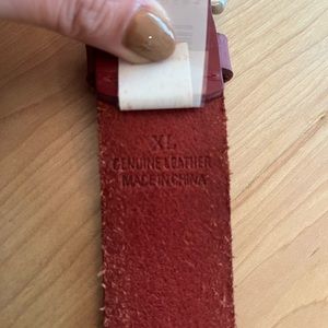 Women's Vintage Red Leather Western Belt w/ Metal Flower Accents - 28